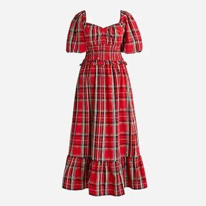 J. Crew Vibrant Red Checkered Midi Dress
